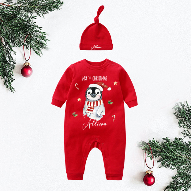 Personalized Baby My First Christmas Penguin Outfit| BBcloth1225