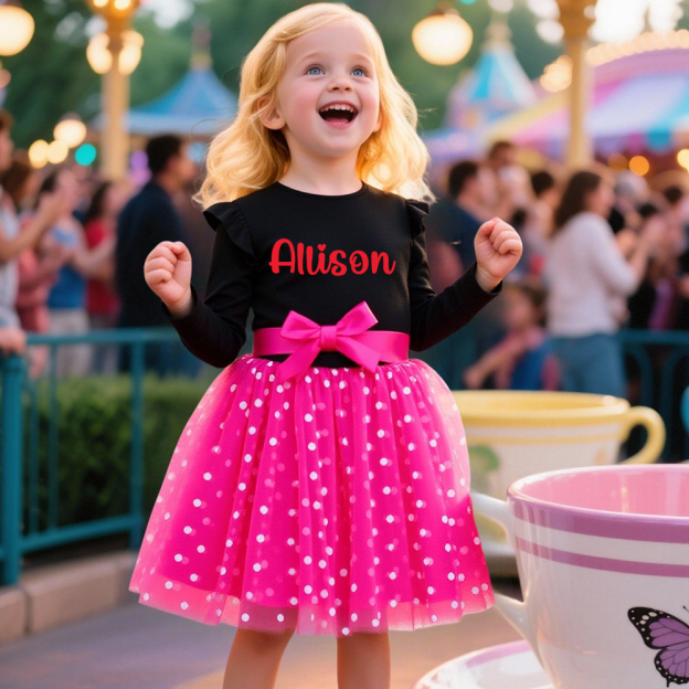 Personalized Girl Polka Dot Tulle with Bow Dress| Dress32