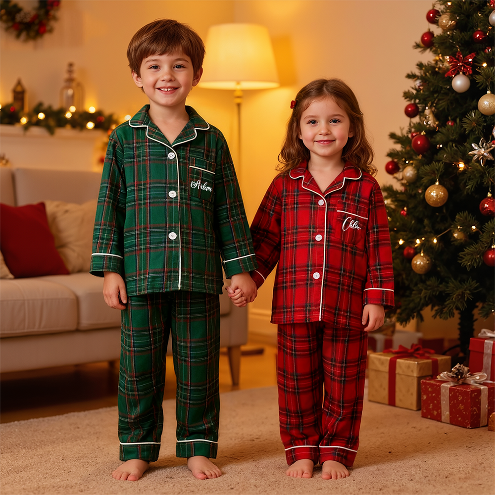 Personalized Kids Siblings Matching Plaid Pajamas| YESMC31