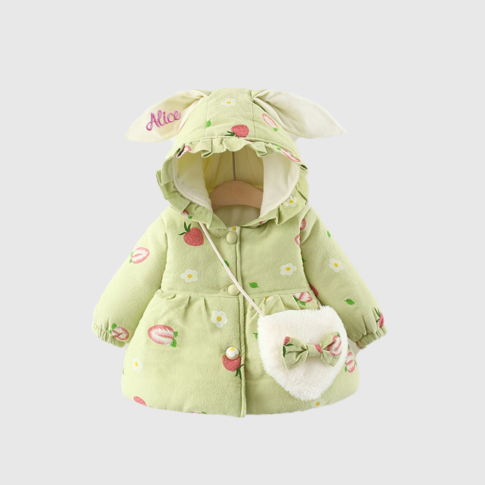 Personalized Baby Girl Embroidered Bunny Ear Coat With Bag| BBcloth105