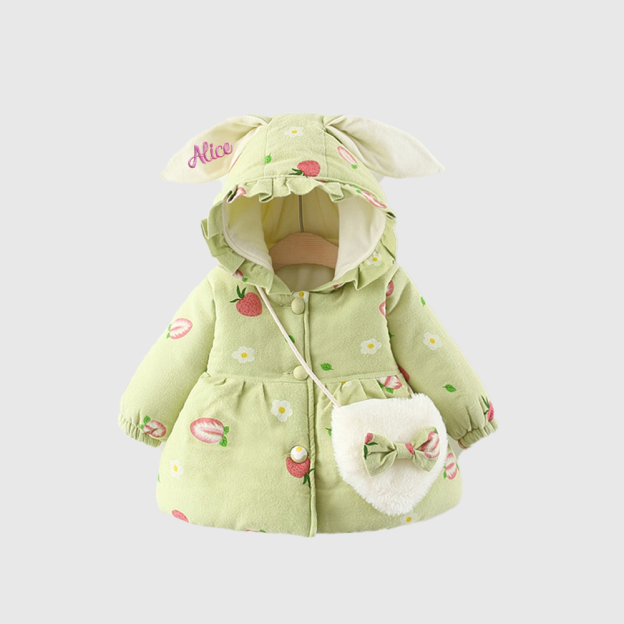 Personalized Baby Girl Embroidered Bunny Ear Coat With Bag| BBcloth105