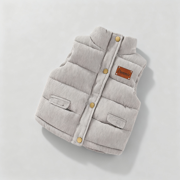 Personalized Kid Leather Patch Corduroy Vest| Cloth253