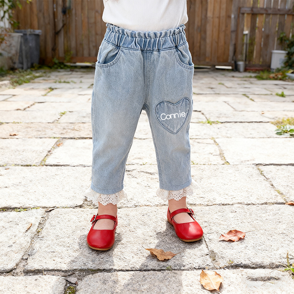 Personalized Girl Denim Jeans with Lace and Heart| Pants24