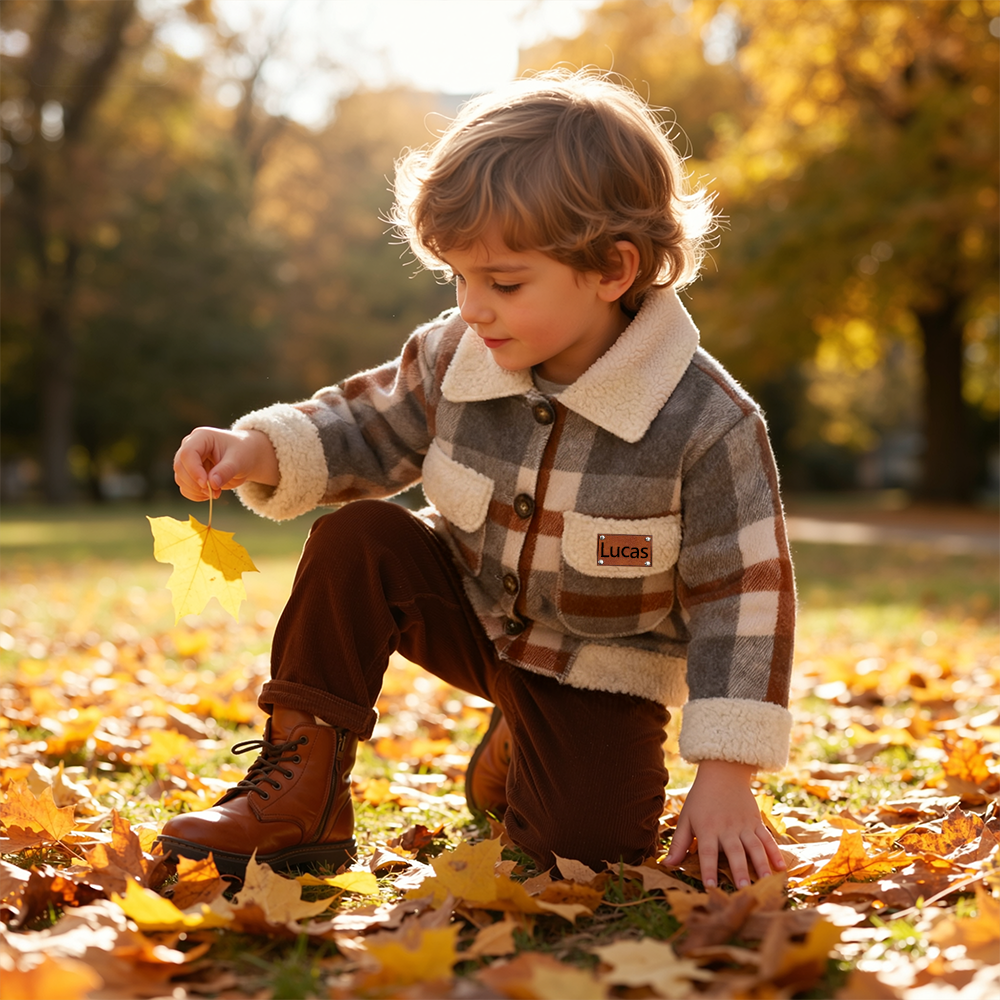 Personalized Boy Leather Patch Plaid Jacket| Cloth259
