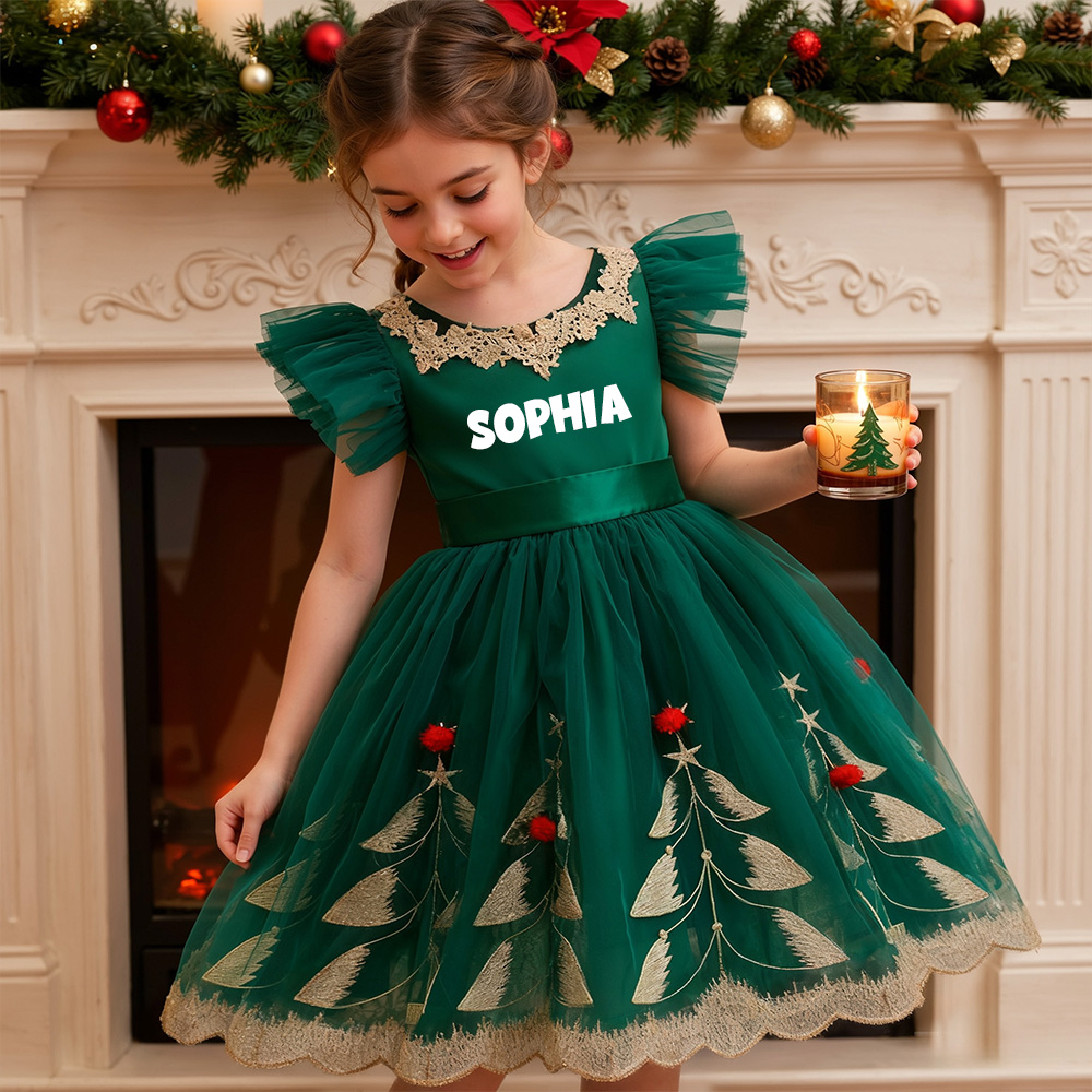 Personalized Girl Green Christmas Tutu Dress| YESMC35