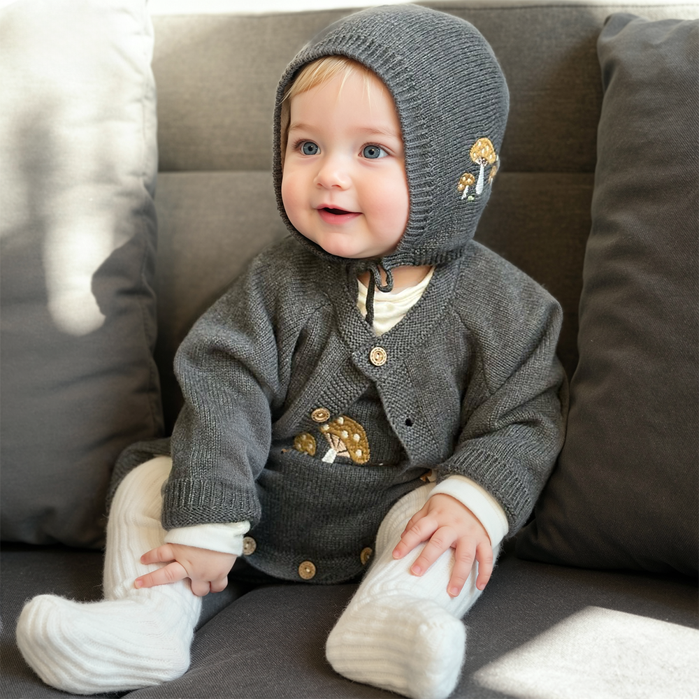 Personalized Baby Embroidered Knitted Romper with Hat| BBcloth109