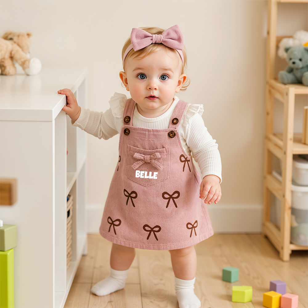Personalized Baby Girl Pink Bow Outfit Set| BBcloth110