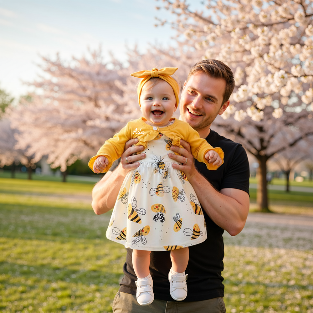 Personalized Baby GirlLittle Bee Dress With Headband| BBcloth113