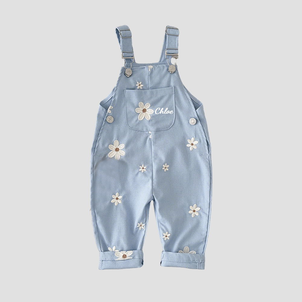 Personalized Kids Hand Embroidered Denim Overalls| Pants25