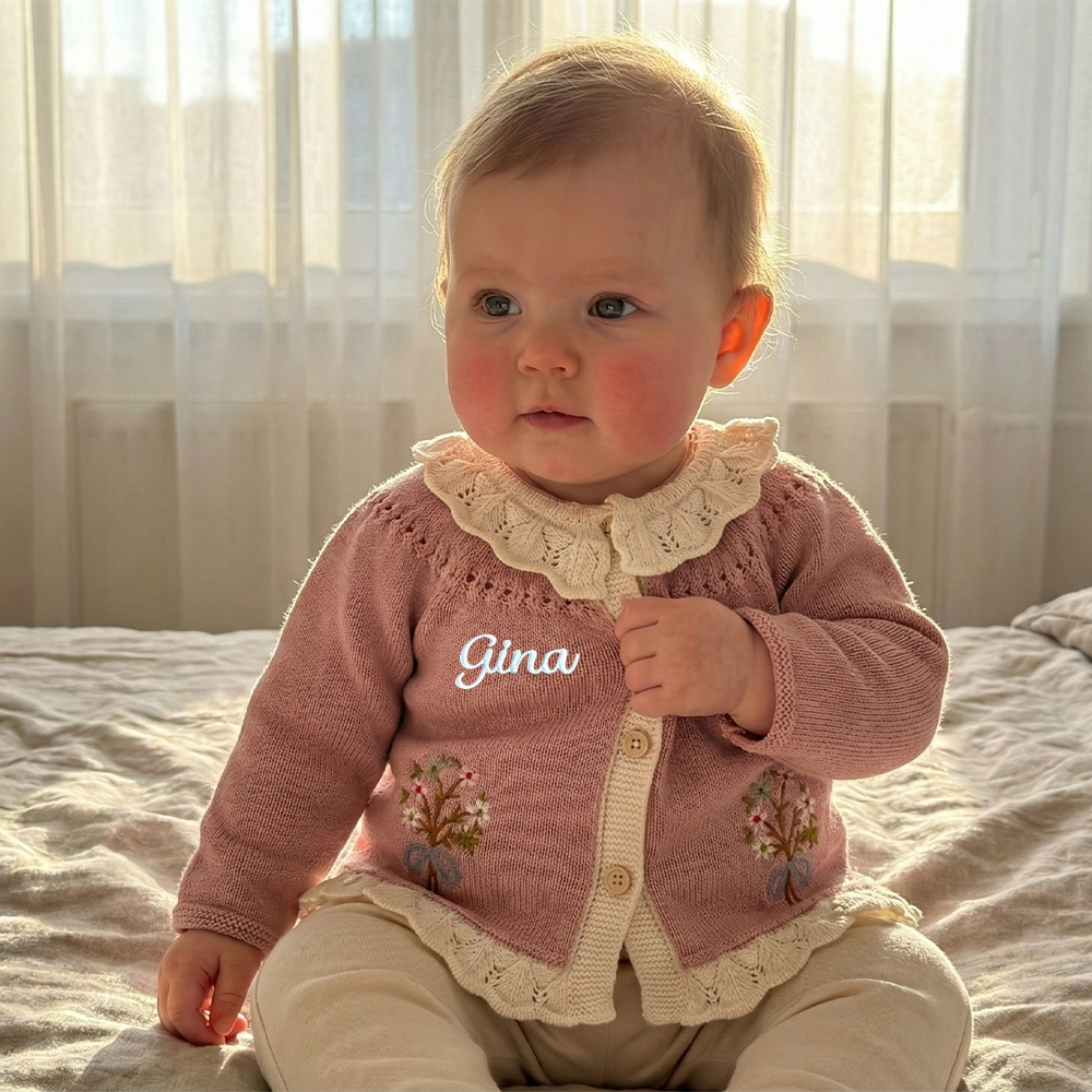 Personalized Baby Girl Vintage Flower Cardigan| BBcloth114