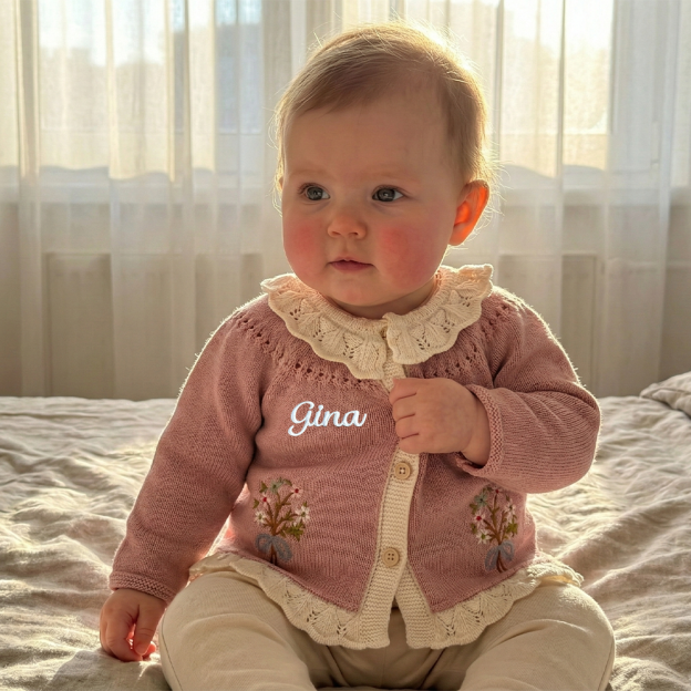 Personalized Baby Girl Vintage Flower Cardigan| BBcloth114