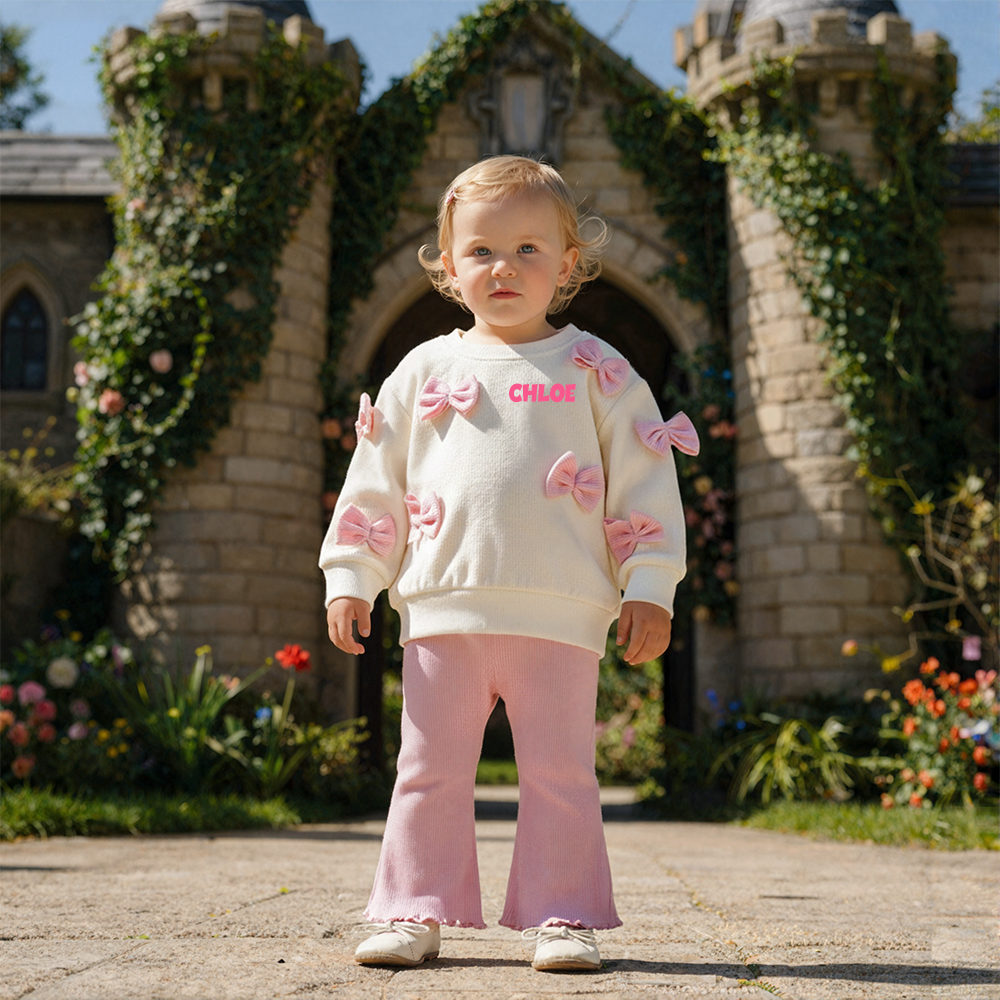Personalized Baby Girl Casual Bow Sweatshirt and Pants Set| BBcloth115