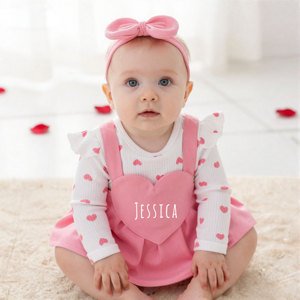 Personalized Baby Girl Heart Suspender Dress Set| YESVal01