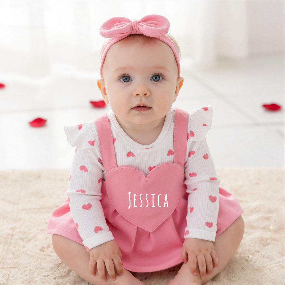 Personalized Baby Girl Heart Suspender Dress Set| YESVal01