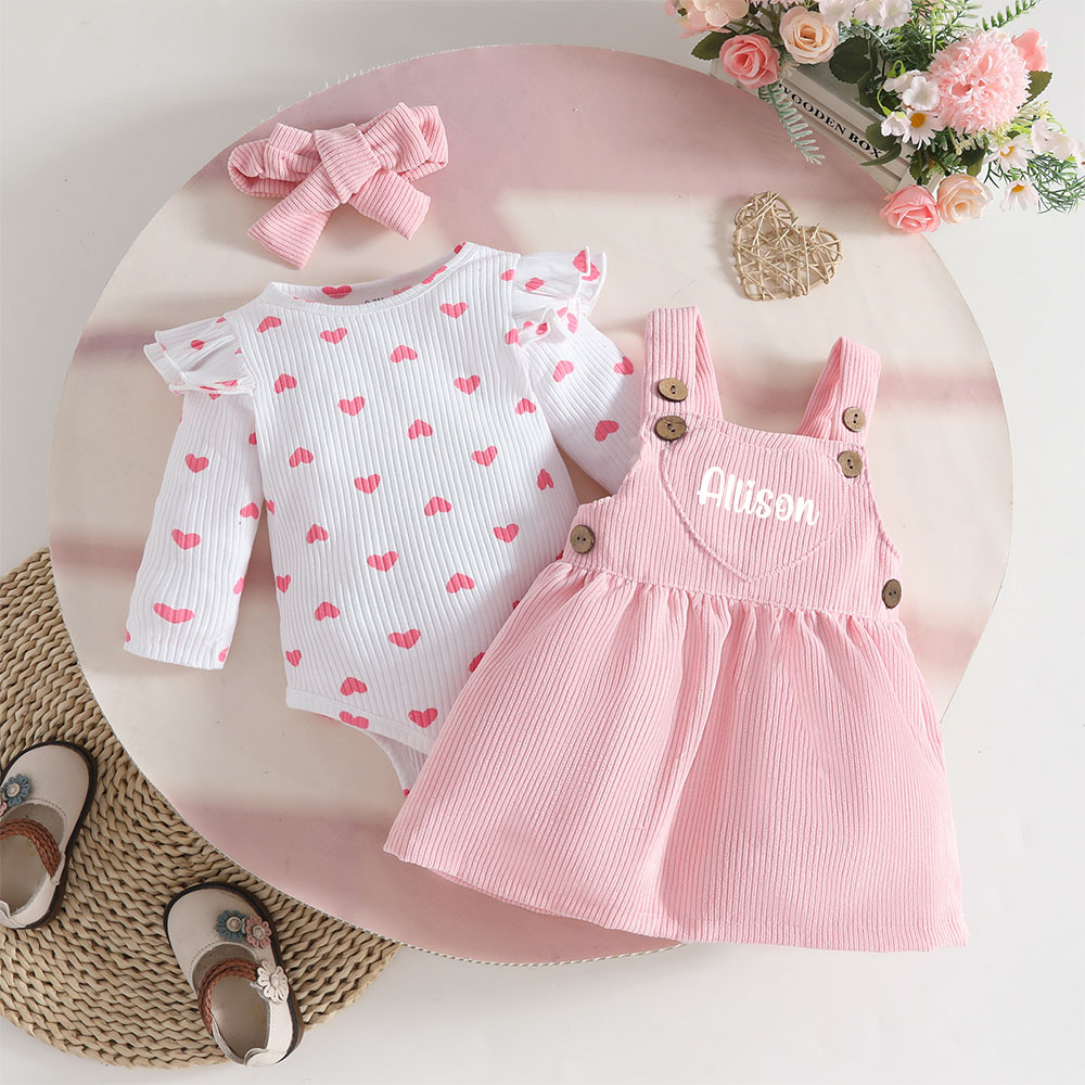Personalized Baby Girl Heart Suspender Dress Set| YESVal02