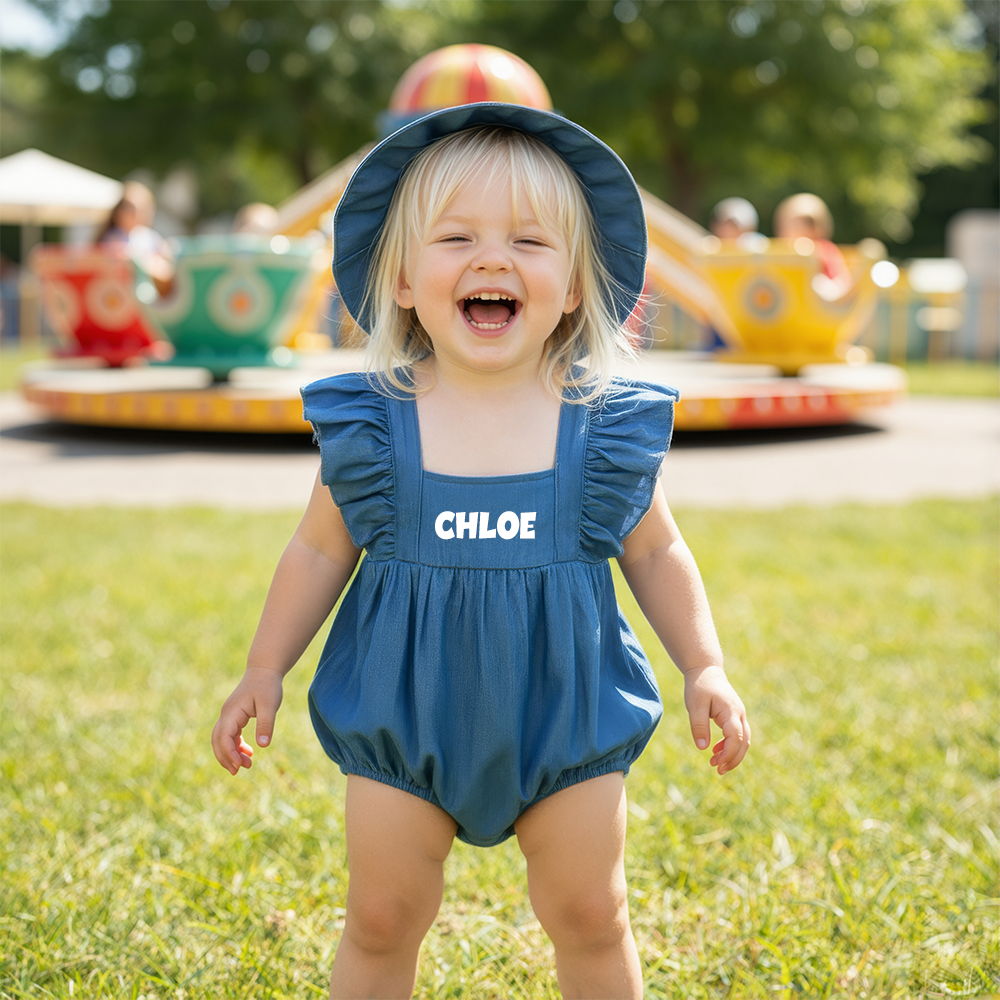 Personalized Baby Girl  Denim Romper Set| BBcloth118