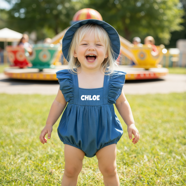 Personalized Baby Girl  Denim Romper Set| BBcloth118