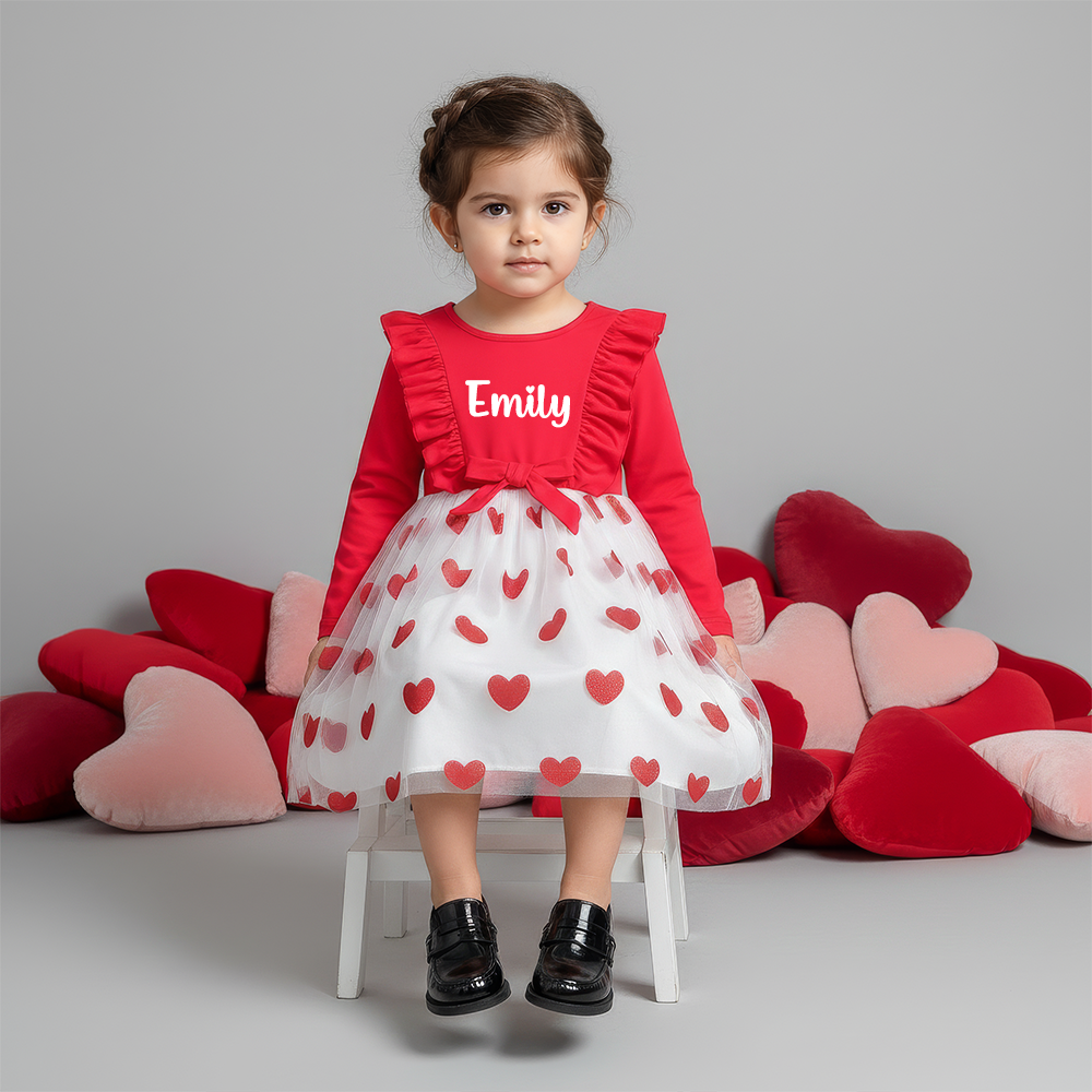 Personalized Girl Valentine's Day Heart Mesh Dress| YESVa09