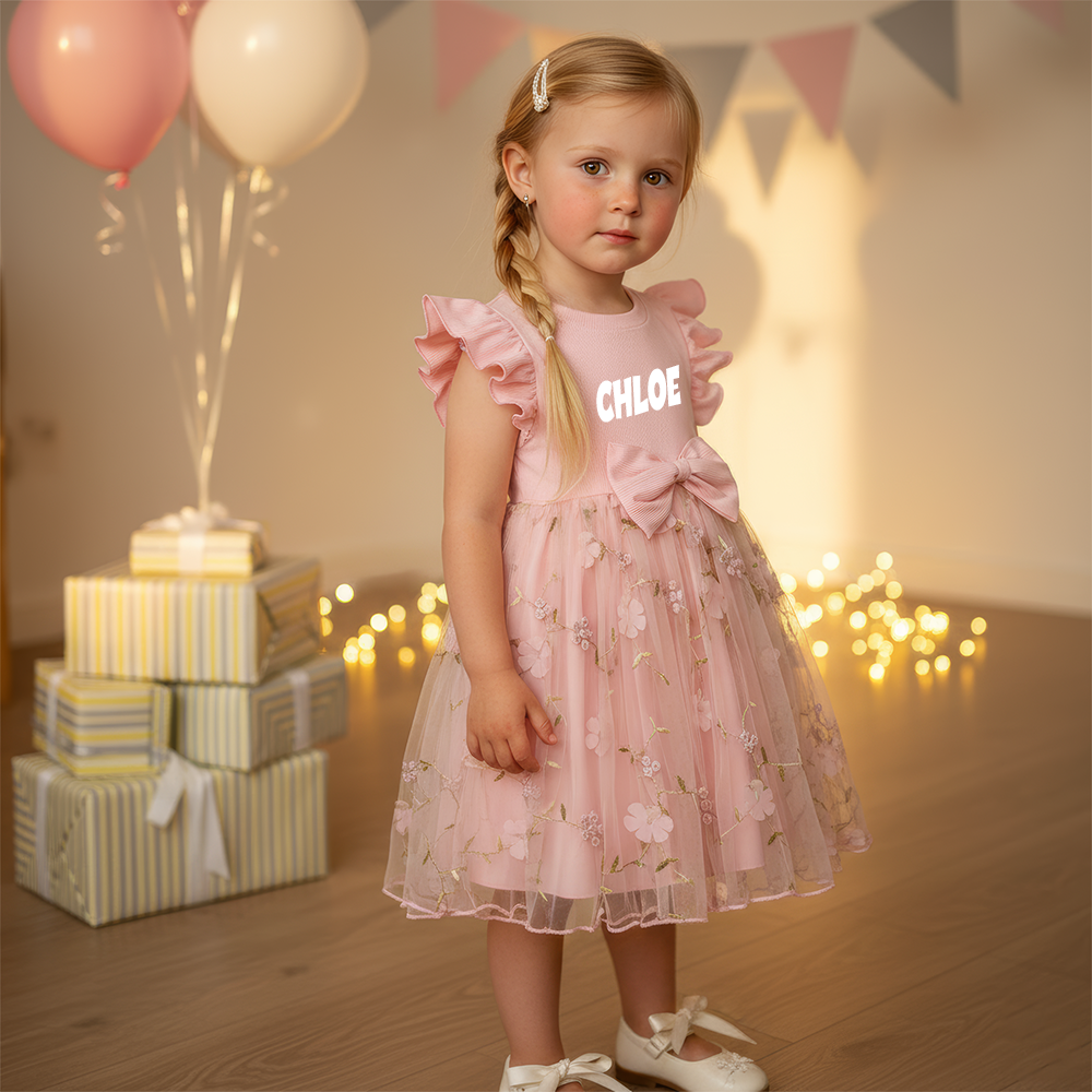 Personalized Girl Floral Mesh Dress| Dress54