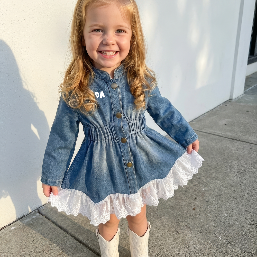 Personalized Girl Lace Retro Denim Dress| Cloth265