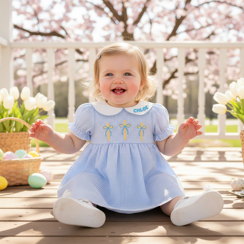 Personalized Girl Easter Cross Embroidery Dress| Dress57