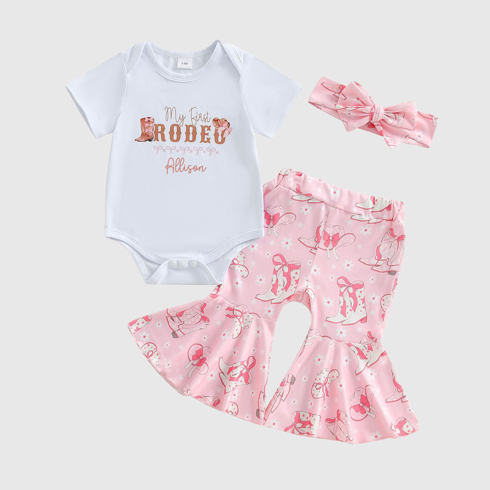 Personalized Baby Girl Cow Print Outfit Set| BBcloth127