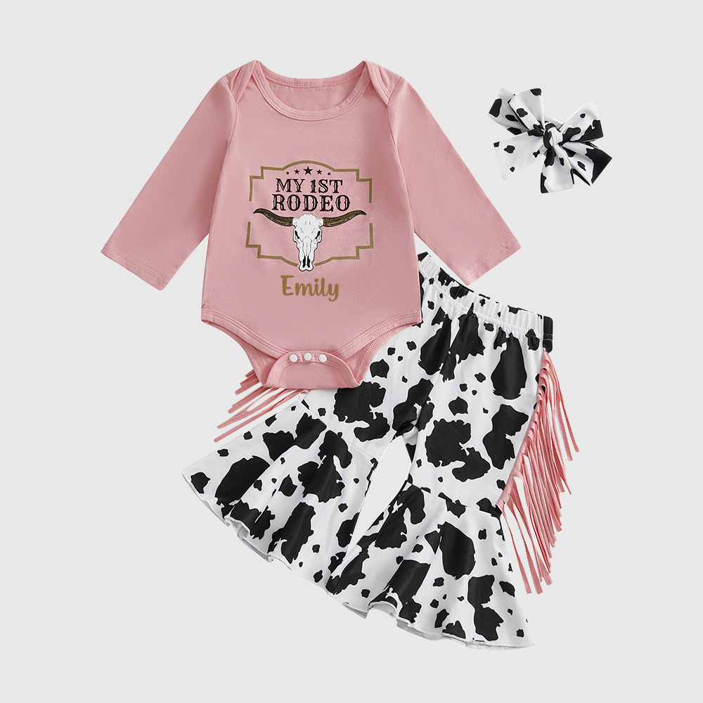 Personalized Baby Girl My First RODEO Cow Print Outfit Set| BBcloth129