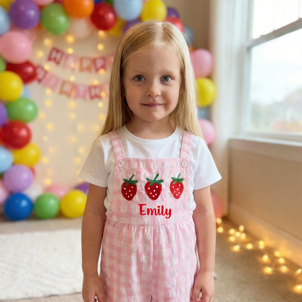 Personalized Girl Birthday Strawberry Overalls| Pants32