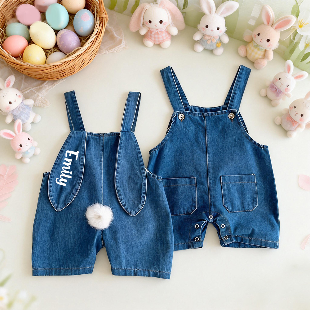 Personalized Kids Bunny Ears Demin Overalls| Pants34