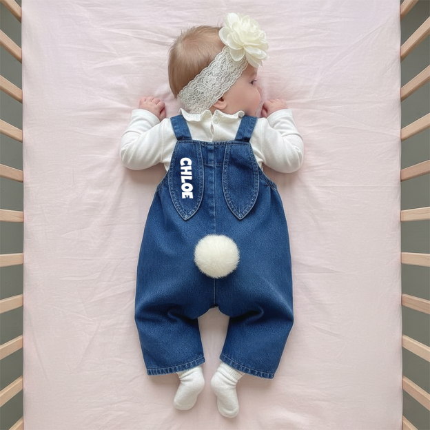 Personalized Kids Bunny Ear Demin Overalls| Pants33