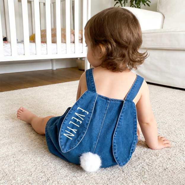 Personalized Kids Bunny Ear Denim Overalls| Pants34