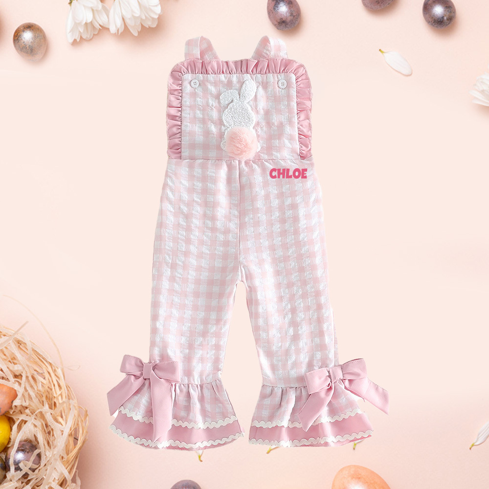 Personalized Girl Monogram Easter Bunny Overalls| Pants38
