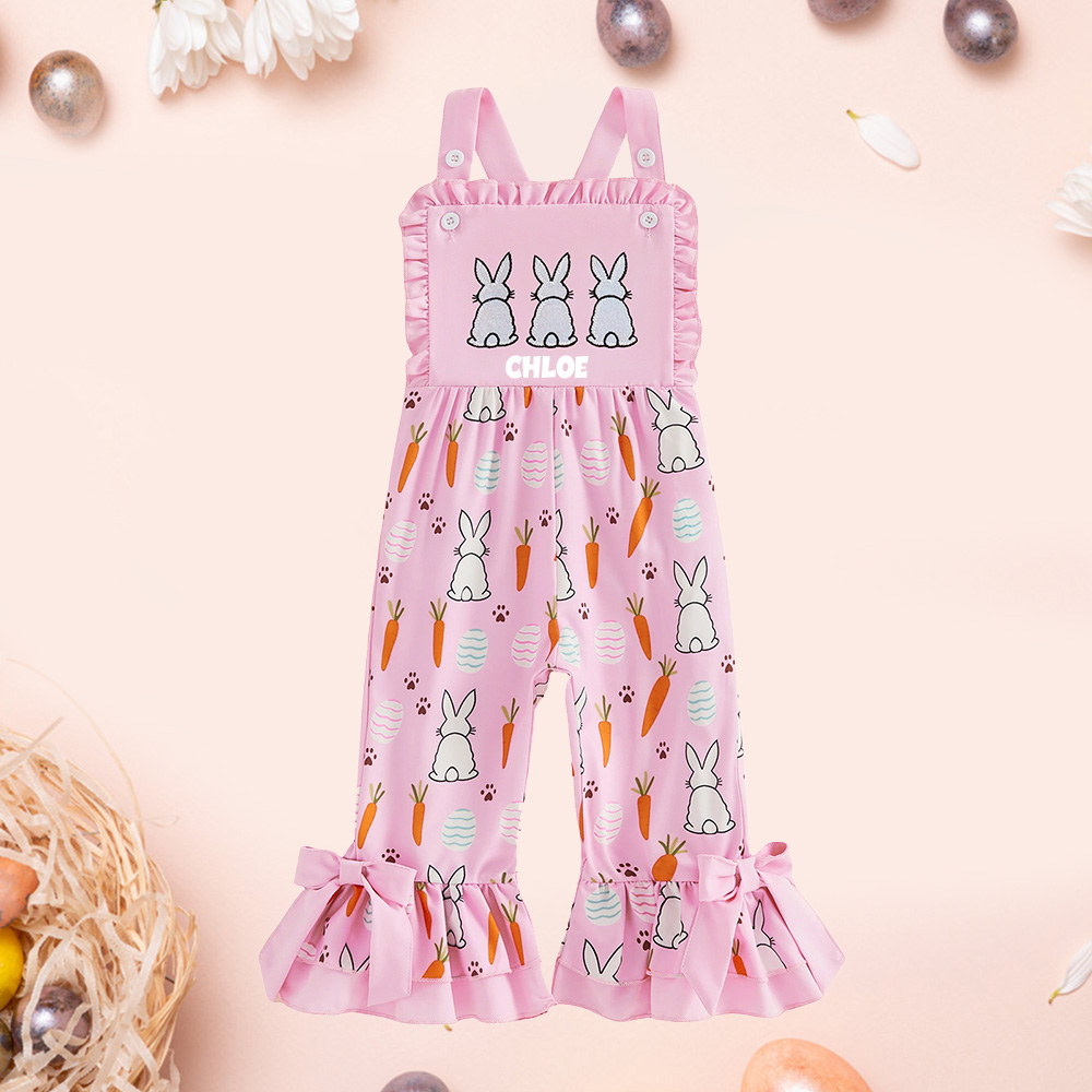 Personalized Girl Easter Bunny Pink Overalls| Pants39