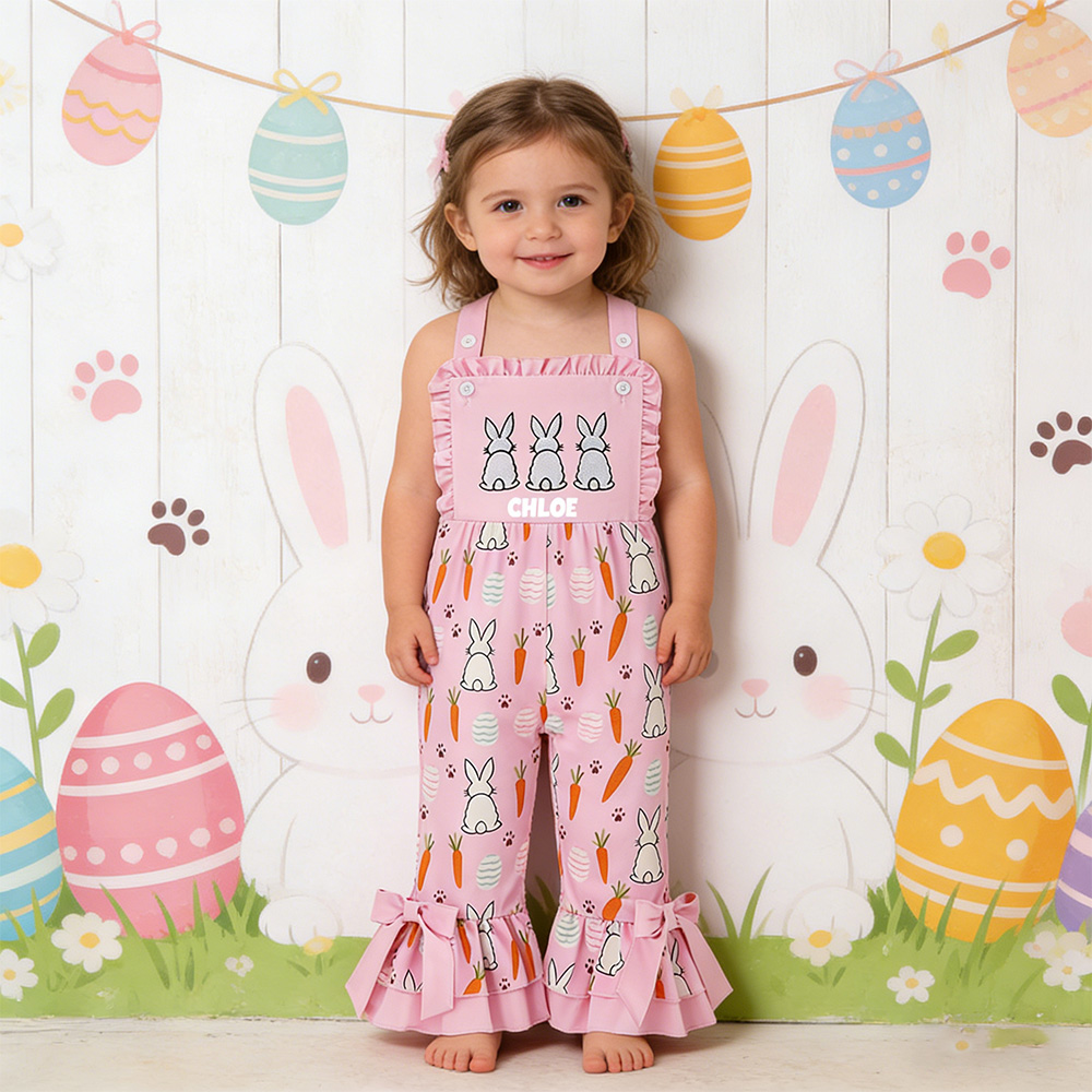 Personalized Girl Easter Bunny Pink Overalls| Pants39