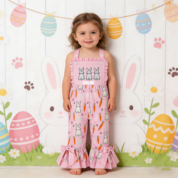 Personalized Girl Easter Bunny Pink Overalls| Pants39