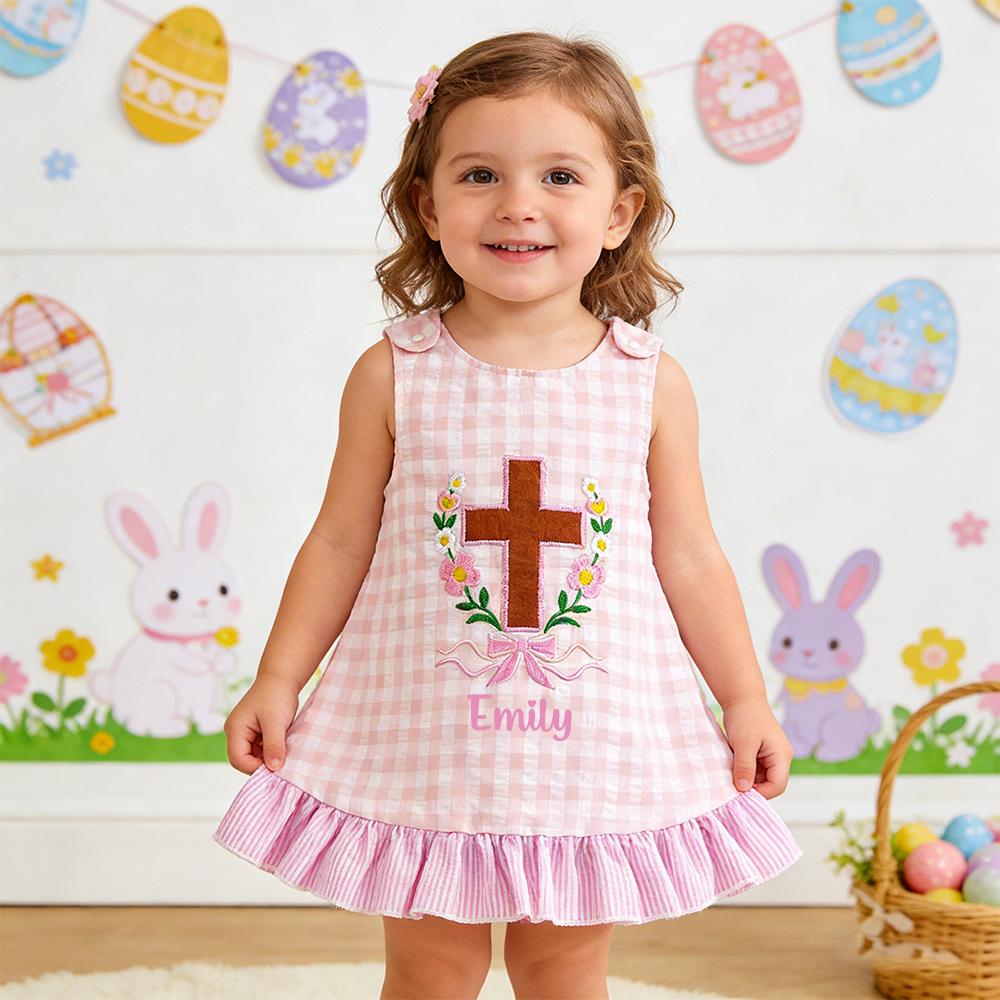 Personalized Girl Easter Cross Pink Dress| Dress67