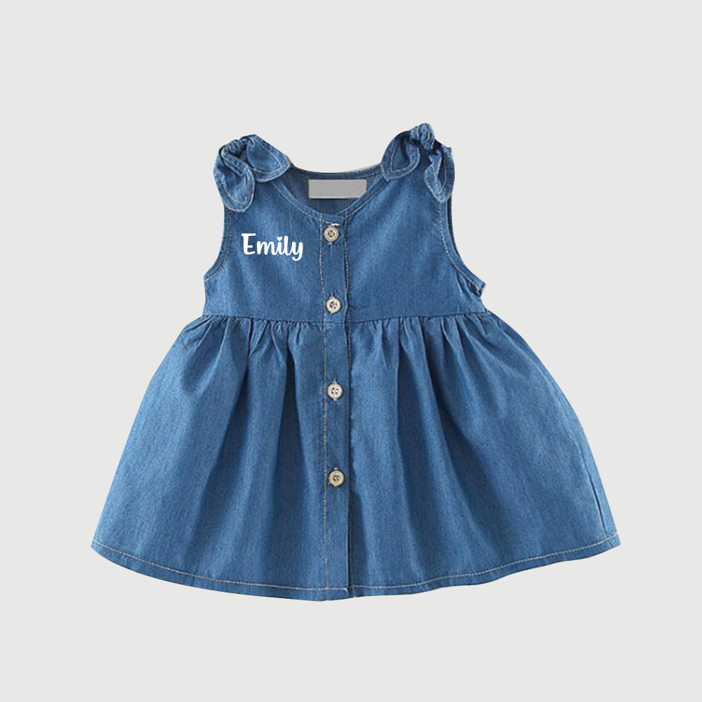Personalized Baby Girl Summer Sleeveless Denim Dress| Dress72