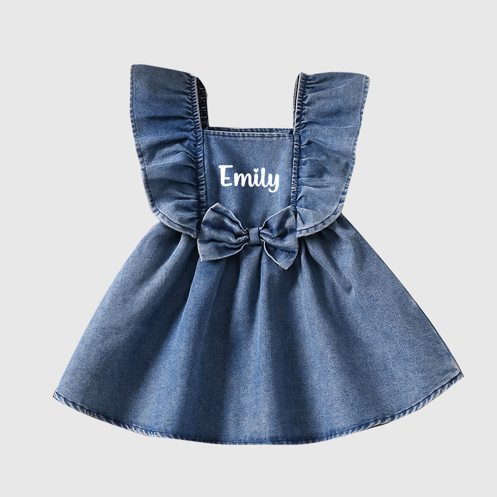 Personalized Girl Ruffle Shoulder Denim Dress| Dress73