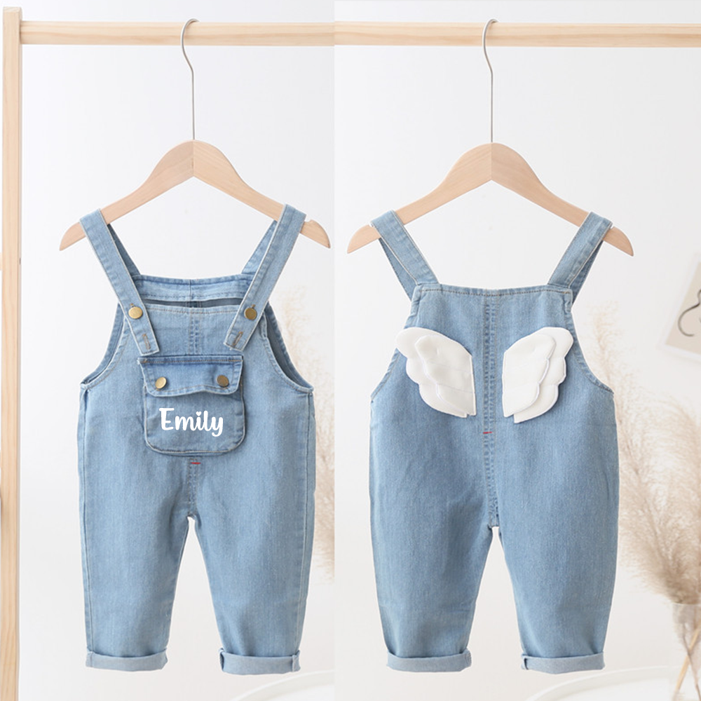 Personalized Kids Wing Patch Denim Overalls Set| Pants45