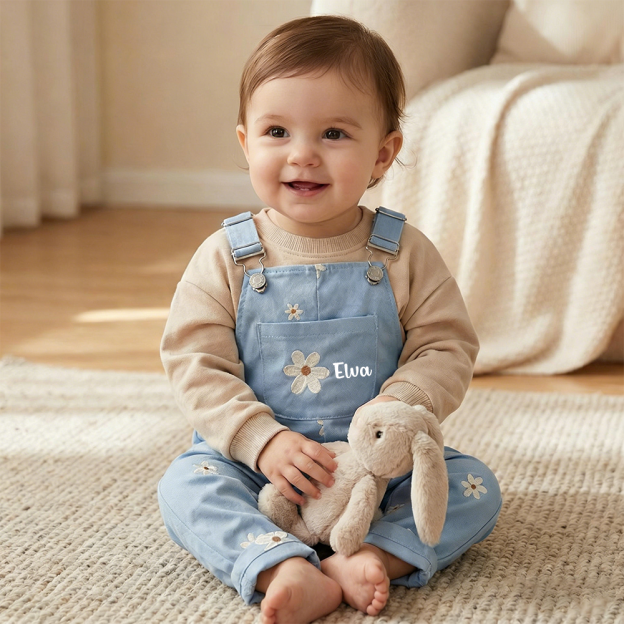 Personalized Baby Girl Embroidered Flower Overalls| Pants27