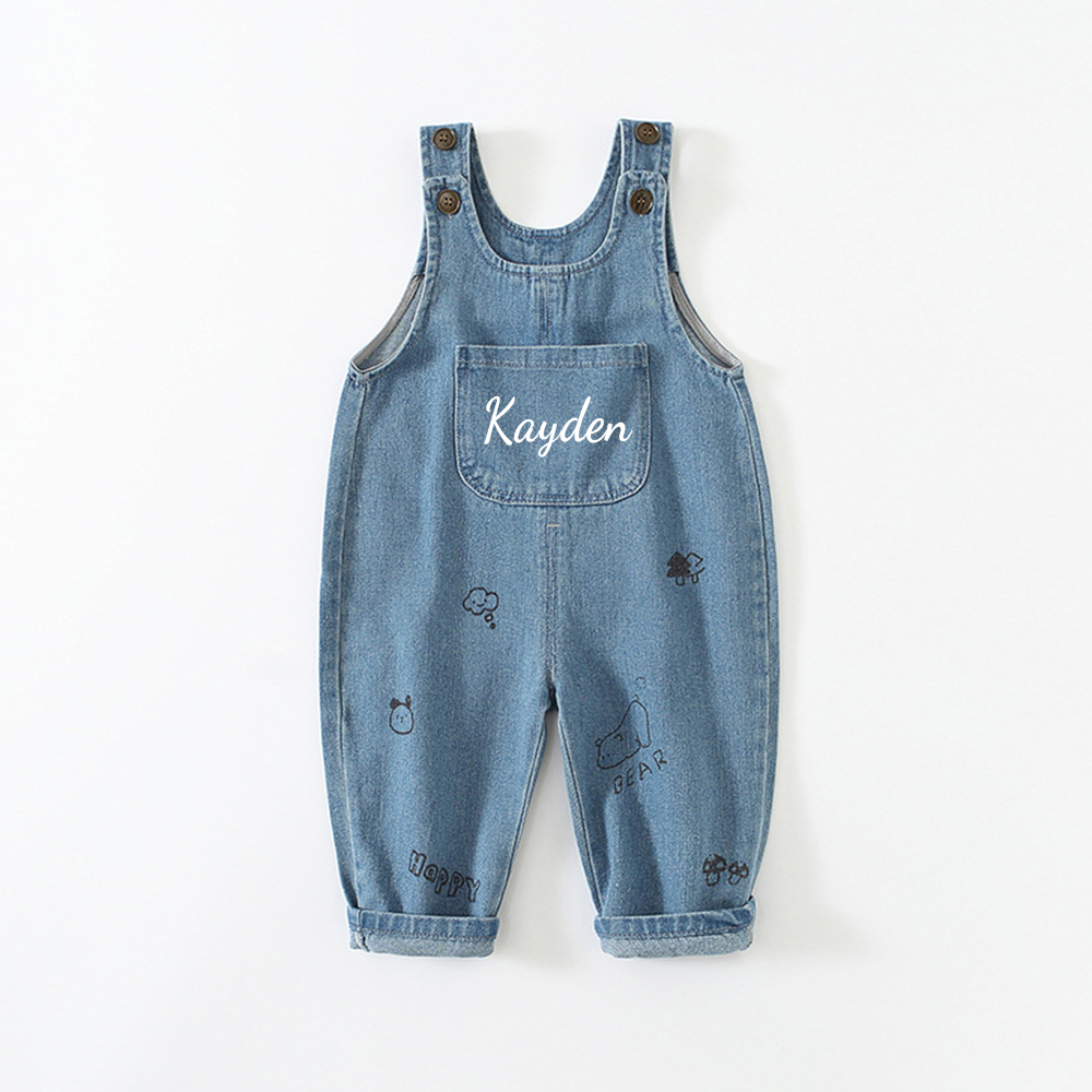 Personalized Kids Bear Denim Overalls| Pants48
