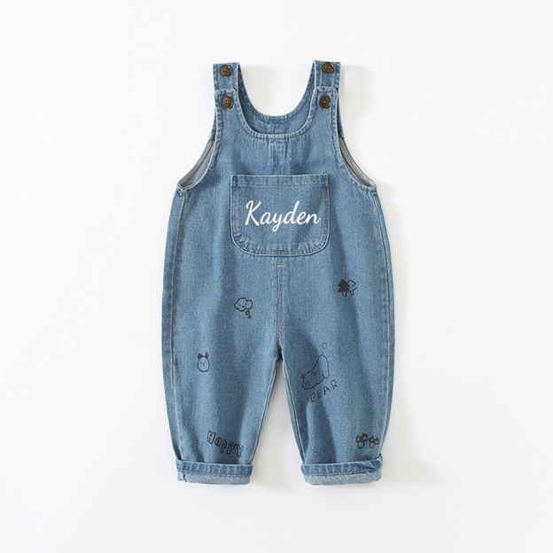 Personalized Kids Bear Denim Overalls| Pants48