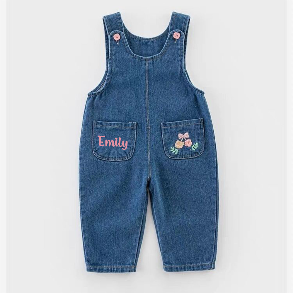 Personalized Girl Embroidered Flower Denim Overalls| Pants51