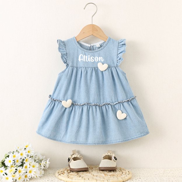 Personalized Baby Girl Heart Denim Dress| Dress76