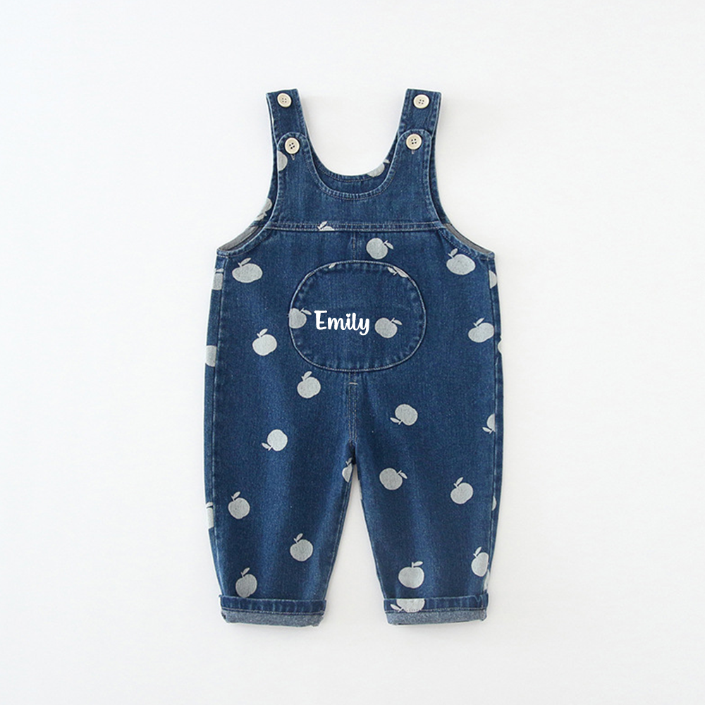 Personalized Kids Print Apple Denim Overalls| Pants52