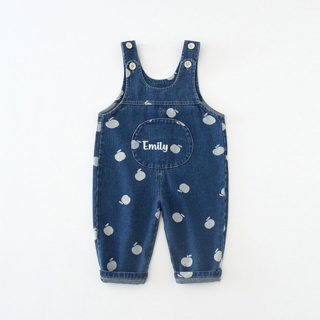 Personalized Kids Print Apple Denim Overalls| Pants52