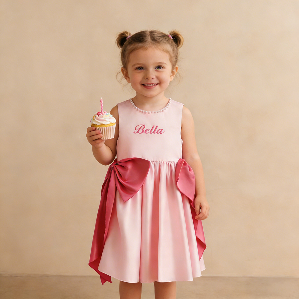 Personalized Girl Embroidered Pink Party Dress| Dress77