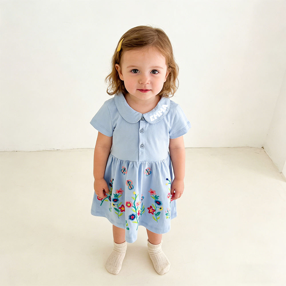 Personalized Girl Summer Floral Embroidered Dress| Dress79