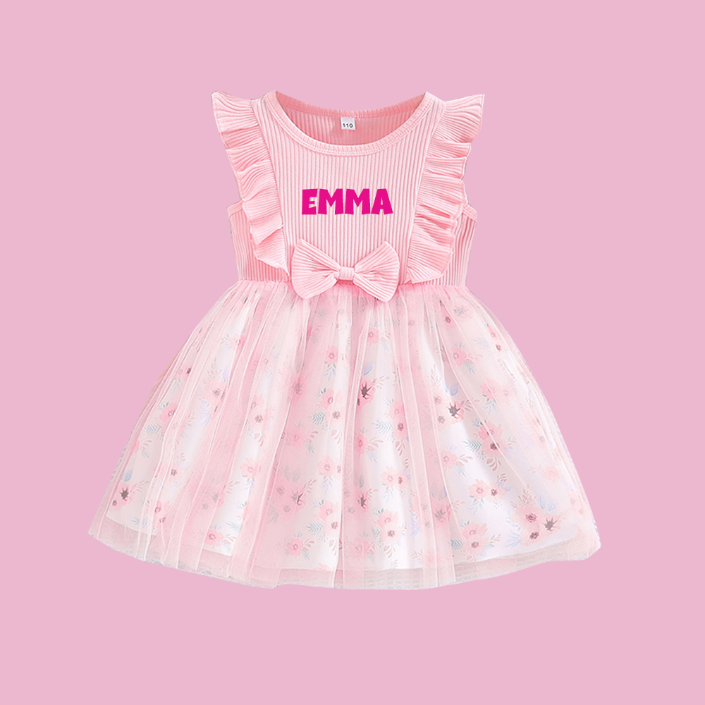 Personalized Girl Floral Dress With Bow| Dress81