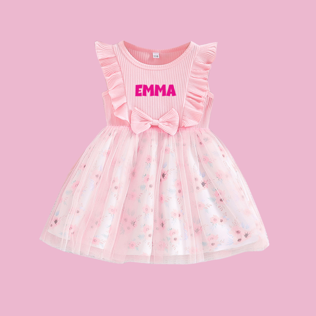 Personalized Girl Floral Dress With Bow| Dress81